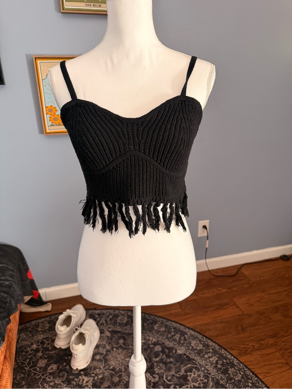 wild fable Black Knit Fringe Crop Tank - Picture 1 of 3